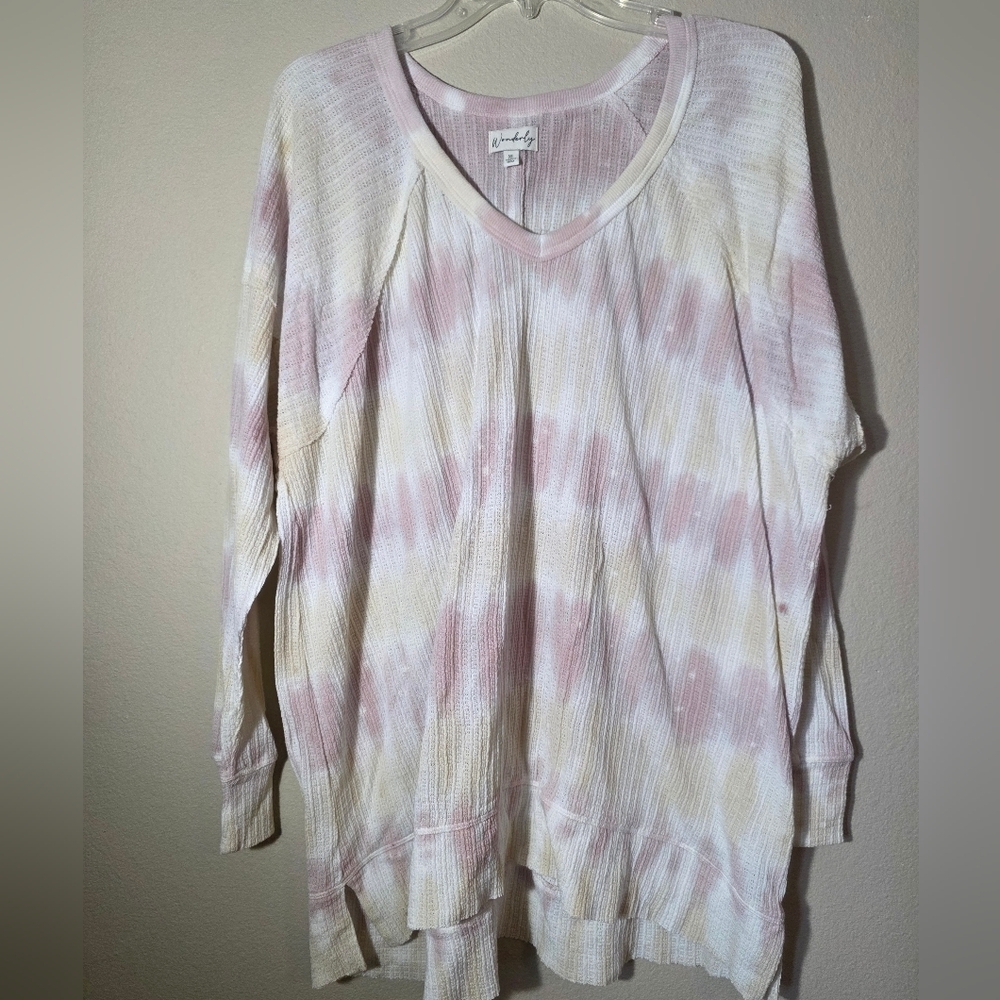 Womens Wonderly Studio Long Sleeve Tie-dye Waffle Knit Shirt
